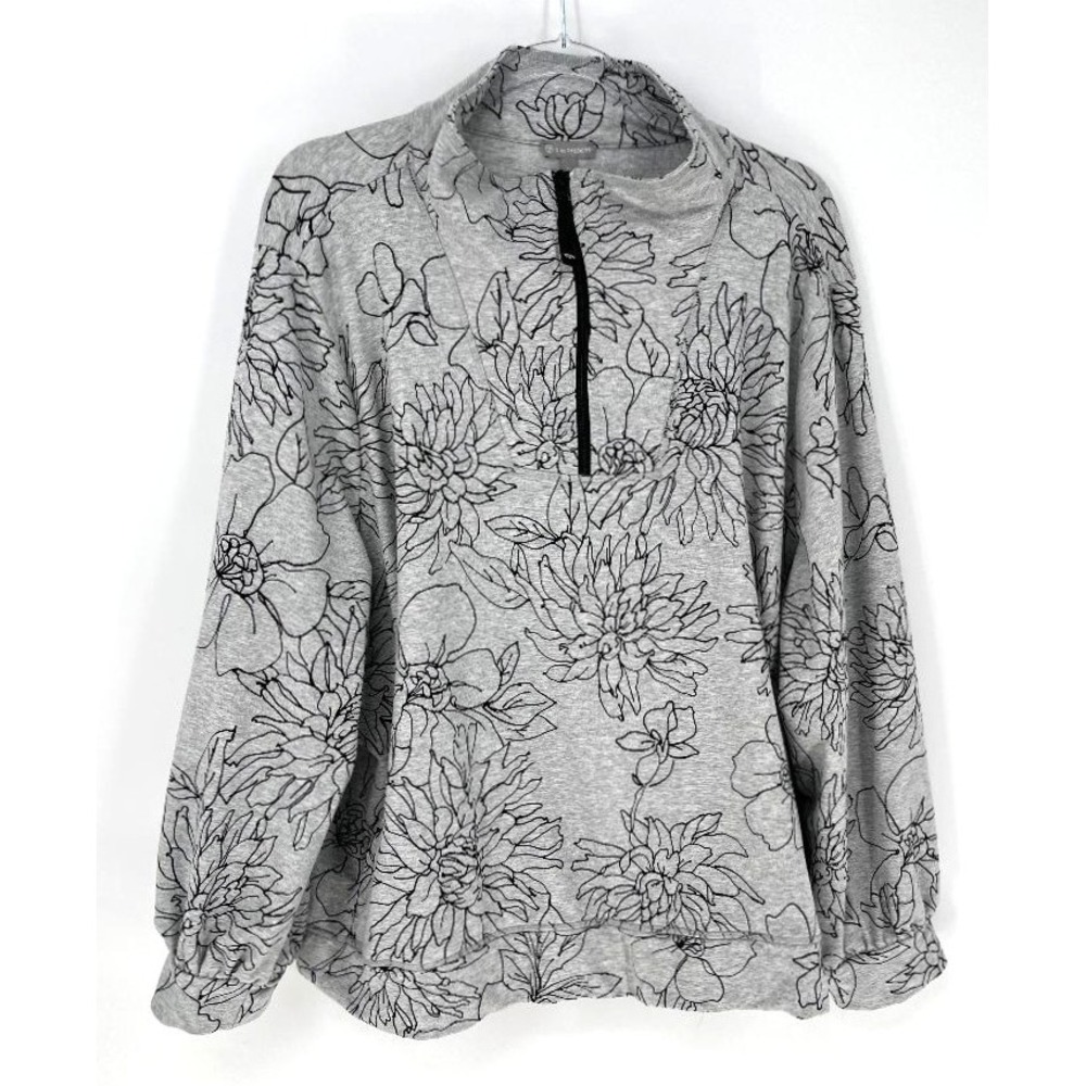 Talbots T by Talbots 3X Gray Floral Pullover Zip Neck Kangaroo Pocket Stretch